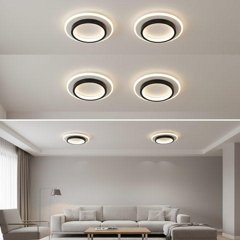 Black Semi Flush LED Ceiling Lamp – Minimalist Round Design – Modern Glow