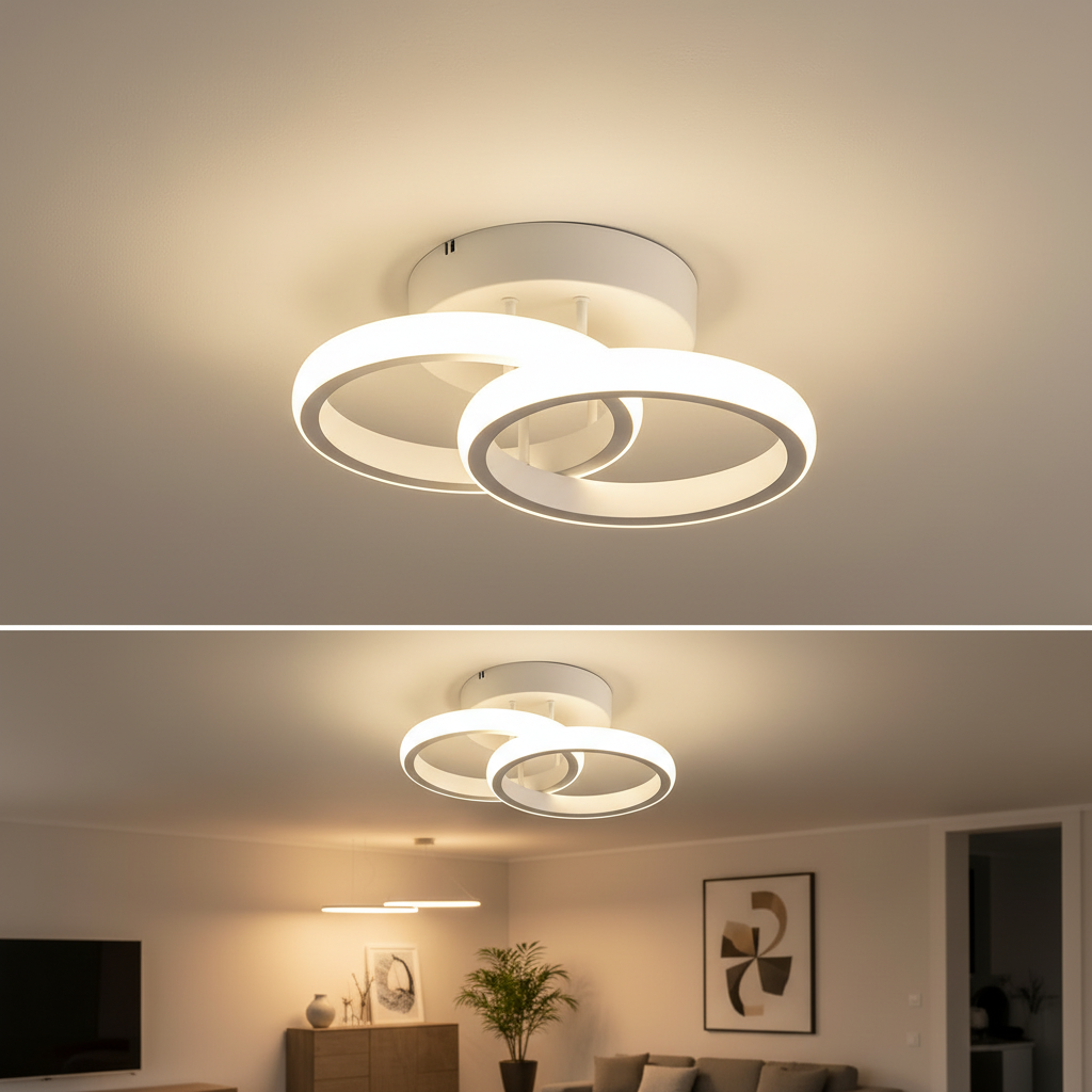 Double Round LED Ceiling Light – Warm White White Finish – Modern Comfort Glow