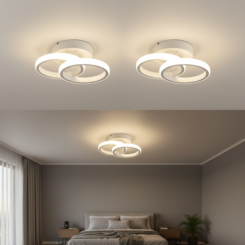 Double Round LED Ceiling Light – Warm White White Finish – Modern Comfort Glow
