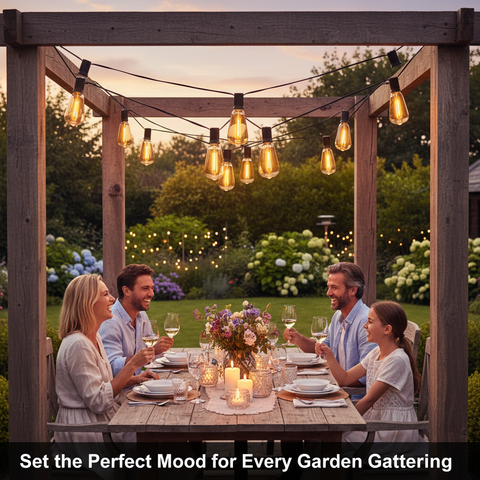 24FT Outdoor LED Festoon String Lights Black Cable Warm White ST64 Bulbs IP65 Waterproof UK Plug Connectable
