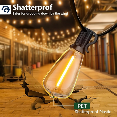 24FT Outdoor LED Festoon String Lights Black Cable Warm White ST64 Bulbs IP65 Waterproof UK Plug Connectable