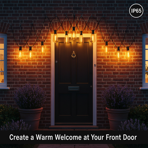 24FT Outdoor LED Festoon String Lights Black Cable Warm White ST64 Bulbs IP65 Waterproof UK Plug Connectable