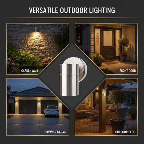 Modern Stainless Steel GU10 Outdoor Down Wall Light IP44 Waterproof Garden Wall Sconce Silver Exterior Porch Patio Light with Bulb Options & Multi-Pack Bundles