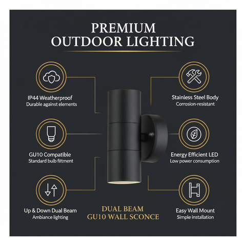 Outdoor Up & Down Wall Light – GU10 Compatible – IP44 Waterproof Stainless Steel – Energy-Efficient Exterior Lighting for Gardens, Patios & UK Homes