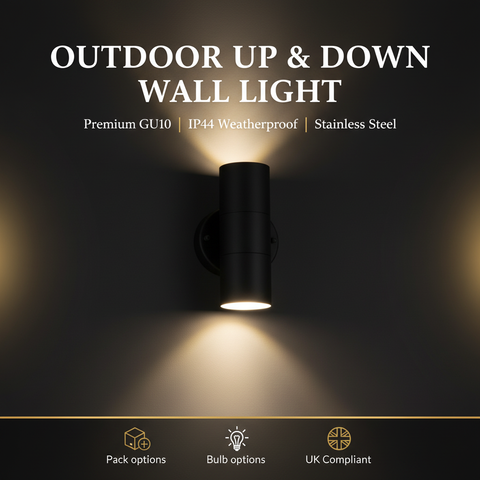 Outdoor Up & Down Wall Light – GU10 Compatible – IP44 Waterproof Stainless Steel – Energy-Efficient Exterior Lighting for Gardens, Patios & UK Homes