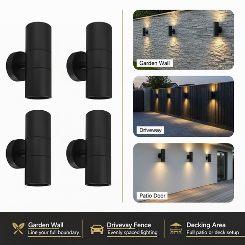 Outdoor Up & Down Wall Light – GU10 Compatible – IP44 Waterproof Stainless Steel – Energy-Efficient Exterior Lighting for Gardens, Patios & UK Homes