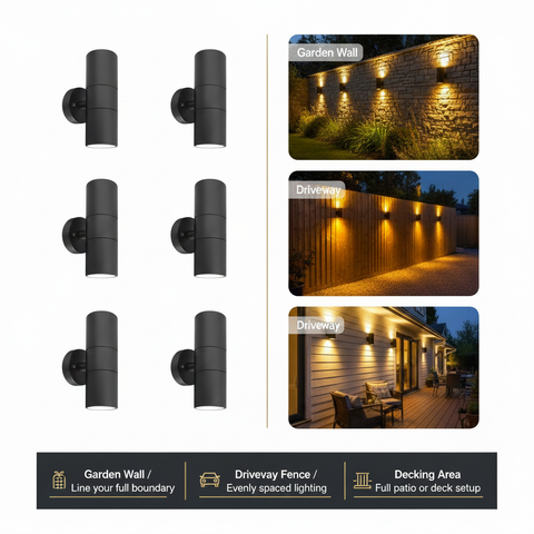Outdoor Up & Down Wall Light – GU10 Compatible – IP44 Waterproof Stainless Steel – Energy-Efficient Exterior Lighting for Gardens, Patios & UK Homes