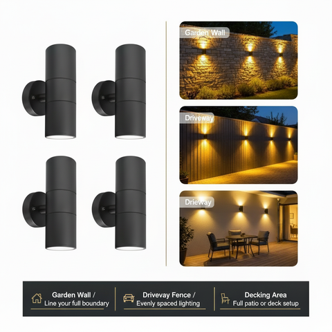 Outdoor Up & Down Wall Light – GU10 Compatible – IP44 Waterproof Stainless Steel – Energy-Efficient Exterior Lighting for Gardens, Patios & UK Homes