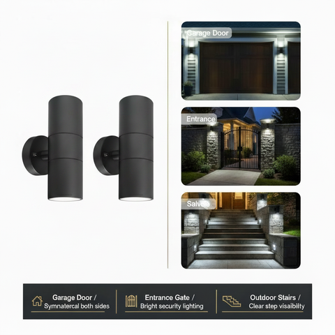 Outdoor Up & Down Wall Light – GU10 Compatible – IP44 Waterproof Stainless Steel – Energy-Efficient Exterior Lighting for Gardens, Patios & UK Homes