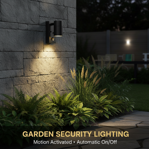 Outdoor Motion Sensor Wall Light – Black GU10 IP44 Waterproof PIR Stainless Steel Security Downlight for Garden Patio Porch & Driveway