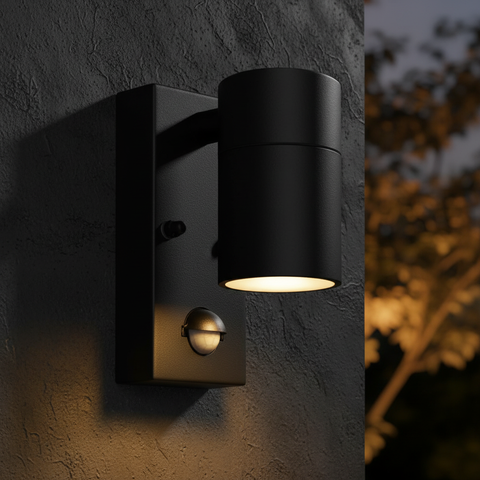 Outdoor Motion Sensor Wall Light – Black GU10 IP44 Waterproof PIR Stainless Steel Security Downlight for Garden Patio Porch & Driveway