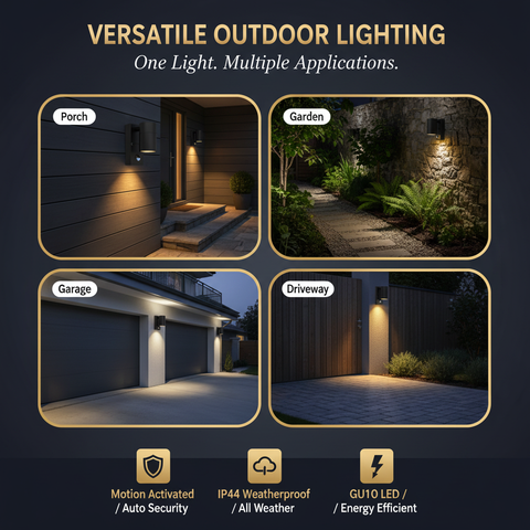Outdoor Motion Sensor Wall Light – Black GU10 IP44 Waterproof PIR Stainless Steel Security Downlight for Garden Patio Porch & Driveway