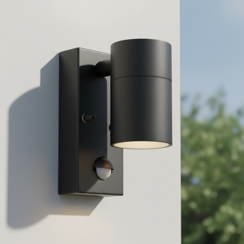 Outdoor Motion Sensor Wall Light – Black GU10 IP44 Waterproof PIR Stainless Steel Security Downlight for Garden Patio Porch & Driveway
