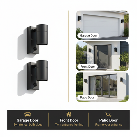 Outdoor Motion Sensor Wall Light – Black GU10 IP44 Waterproof PIR Stainless Steel Security Downlight for Garden Patio Porch & Driveway