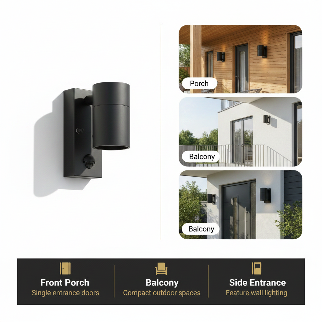 Outdoor Motion Sensor Wall Light – Black GU10 IP44 Waterproof PIR Stainless Steel Security Downlight for Garden Patio Porch & Driveway