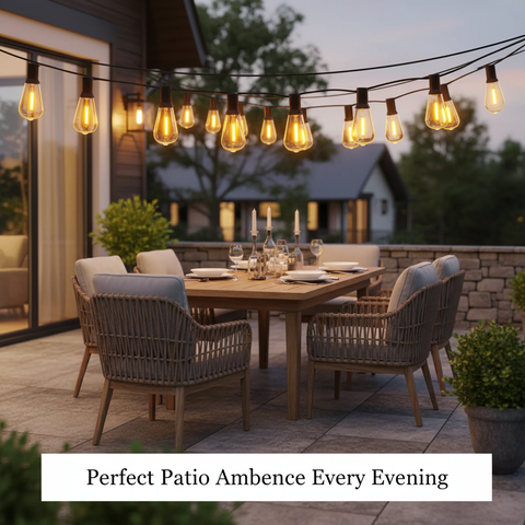 24FT Outdoor LED Festoon Lights 2 Pack Warm White – IP65 Waterproof Garden Patio String Lights with Shatterproof ST64 Bulbs, UK Plug & 5M Extension Cable