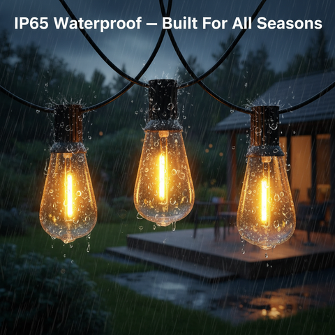 24FT Outdoor LED Festoon Lights 2 Pack Warm White – IP65 Waterproof Garden Patio String Lights with Shatterproof ST64 Bulbs, UK Plug & 5M Extension Cable