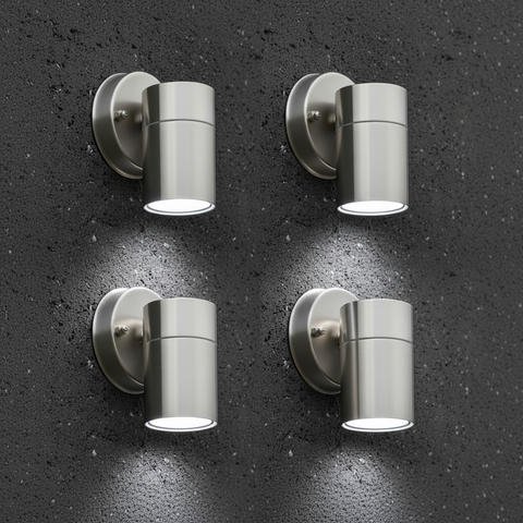 Modern Stainless Steel GU10 Outdoor Down Wall Light IP44 Waterproof Garden Wall Sconce Silver Exterior Porch Patio Light with Bulb Options & Multi-Pack Bundles