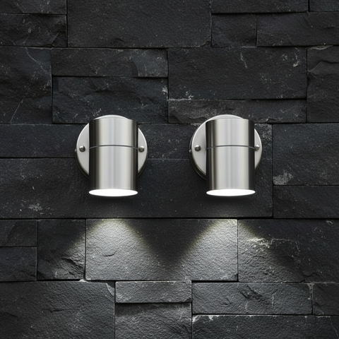 Modern Stainless Steel GU10 Outdoor Down Wall Light IP44 Waterproof Garden Wall Sconce Silver Exterior Porch Patio Light with Bulb Options & Multi-Pack Bundles