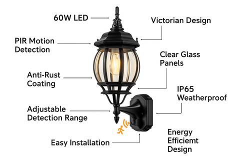 PIR Motion Sensor Anti-Rust Wall Lantern 60W
