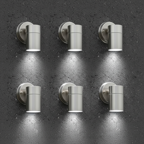 Modern Stainless Steel GU10 Outdoor Down Wall Light IP44 Waterproof Garden Wall Sconce Silver Exterior Porch Patio Light with Bulb Options & Multi-Pack Bundles