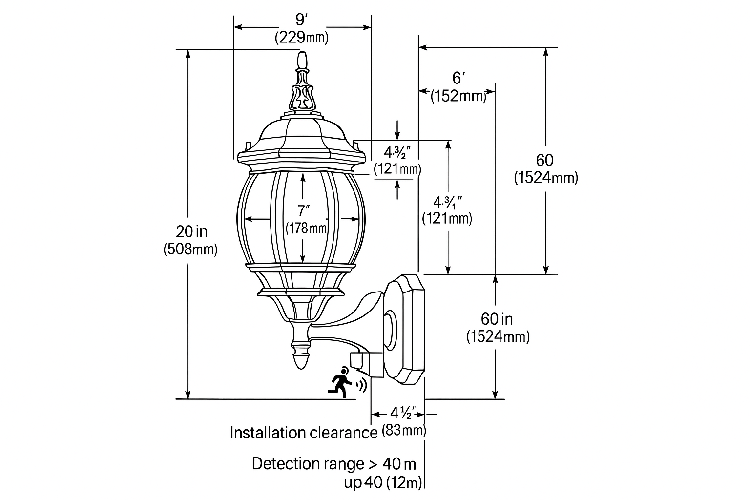 PIR Motion Sensor Anti-Rust Wall Lantern 60W