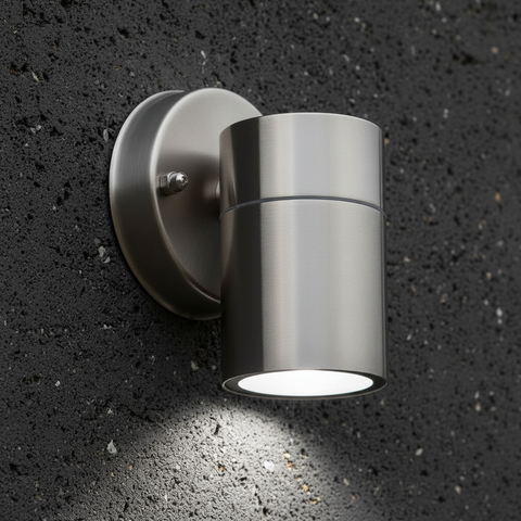 Modern Stainless Steel GU10 Outdoor Down Wall Light IP44 Waterproof Garden Wall Sconce Silver Exterior Porch Patio Light with Bulb Options & Multi-Pack Bundles