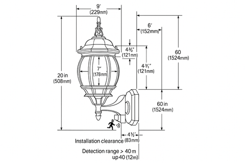PIR Motion Sensor Anti-Rust Wall Lantern 60W