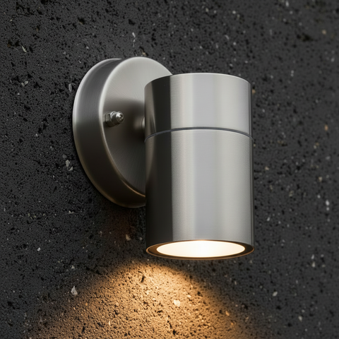 Modern Stainless Steel GU10 Outdoor Down Wall Light IP44 Waterproof Garden Wall Sconce Silver Exterior Porch Patio Light with Bulb Options & Multi-Pack Bundles