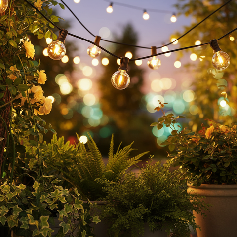 Outdoor Festoon String Lights 25FT (7.6M) Mains Powered, 13 G40 LED Bulbs, IP45 Waterproof Shatterproof Garden Lights for Patio, Backyard & Party Decoration