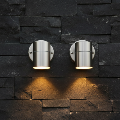 Modern Stainless Steel GU10 Outdoor Down Wall Light IP44 Waterproof Garden Wall Sconce Silver Exterior Porch Patio Light with Bulb Options & Multi-Pack Bundles