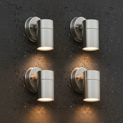 Modern Stainless Steel GU10 Outdoor Down Wall Light IP44 Waterproof Garden Wall Sconce Silver Exterior Porch Patio Light with Bulb Options & Multi-Pack Bundles