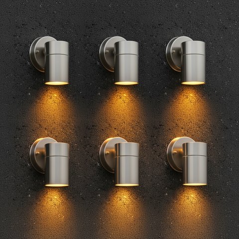 Modern Stainless Steel GU10 Outdoor Down Wall Light IP44 Waterproof Garden Wall Sconce Silver Exterior Porch Patio Light with Bulb Options & Multi-Pack Bundles