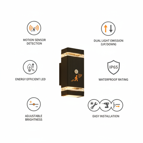 Up Down Black Outdoor Wall Light with PIR Motion Sensor– IP65 LED