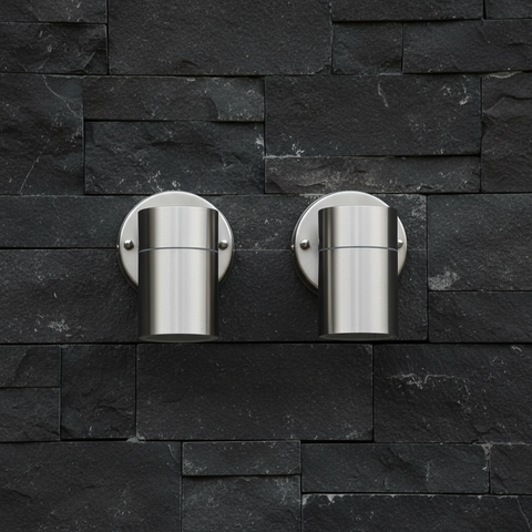 Modern Stainless Steel GU10 Outdoor Down Wall Light IP44 Waterproof Garden Wall Sconce Silver Exterior Porch Patio Light with Bulb Options & Multi-Pack Bundles