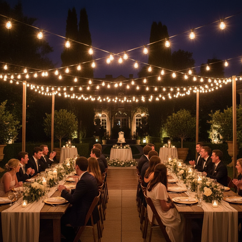 15m Outdoor Festoon String Lights – 50 ST64 LED Bulbs – Warm White