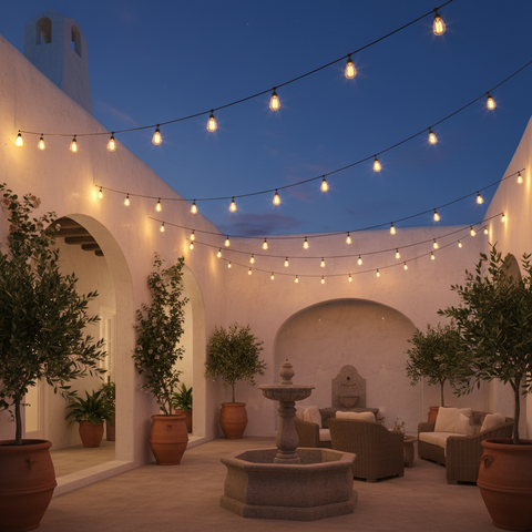 15m Outdoor Festoon String Lights – 50 ST64 LED Bulbs – Warm White