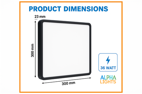 Modern LED Square Flush Ceiling Light 36W Black