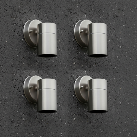Modern Stainless Steel GU10 Outdoor Down Wall Light IP44 Waterproof Garden Wall Sconce Silver Exterior Porch Patio Light with Bulb Options & Multi-Pack Bundles
