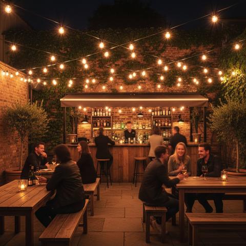 15m Outdoor Festoon String Lights – 50 ST64 LED Bulbs – Warm White