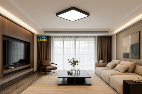 Modern LED Square Flush Ceiling Light 36W Black