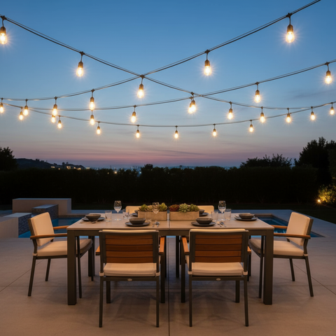 96FT Outdoor Festoon String Lights, Pack with 30 LED Bulbs, Waterproof Warm White Patio Lights