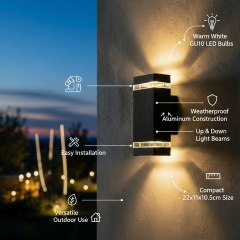 Modern Black Outdoor Wall Lamp – Warm White GU10 LED Lighting