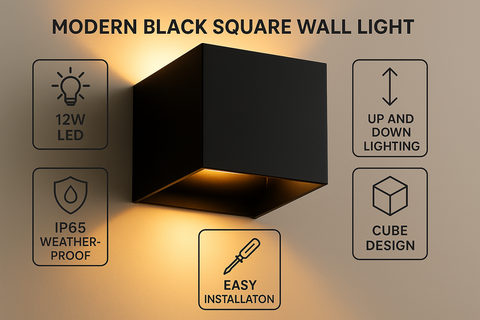 Modern Square Wall Light Fixture – 12W Waterproof IP65
