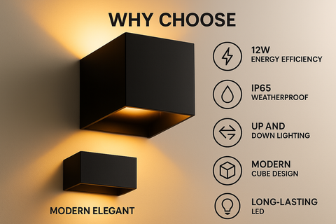 Modern Square Wall Light Fixture – 12W Waterproof IP65