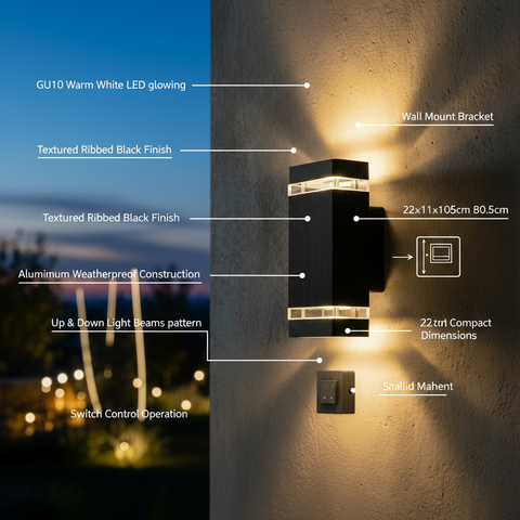 Modern Black Outdoor Wall Lamp – Warm White GU10 LED Lighting