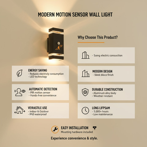 Up Down Black Outdoor Wall Light with PIR Motion Sensor– IP65 LED