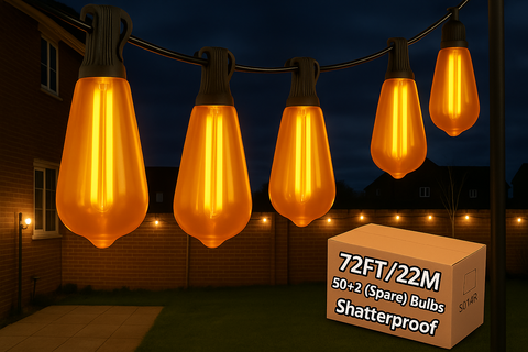 30M Festoon Lights Outdoor Mains Powered With ST38 Bulbs