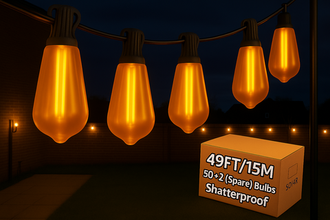 30M Festoon Lights Outdoor Mains Powered With ST38 Bulbs