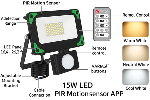 15W LED PIR Motion Sensor Security Wall Light